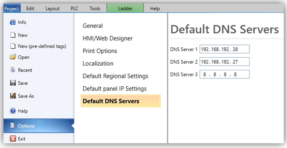 Configuring Default Project Options