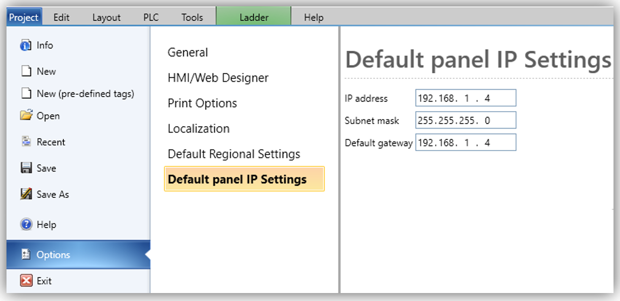 Configuring Default Project Options
