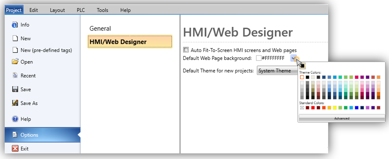 Configuring Default Project Options