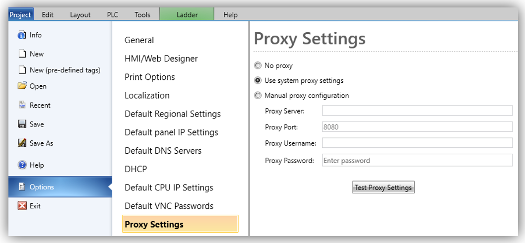Configuring Default Project Options