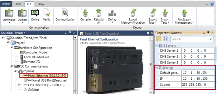 Ethernet Panel IP Settings