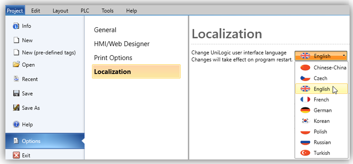 Configuring Default Project Options